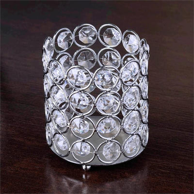 4" Tall Crystal Beaded Metallic Votive Tealight Candle Holder, Multipurpose Table Vase