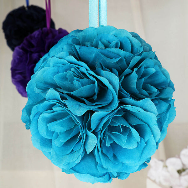 2 Pack | 7" Artificial Silk Rose Kissing Ball, Faux Flower Ball