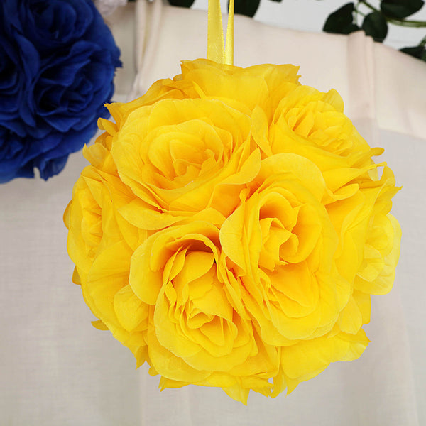 2 Pack | 7" Artificial Silk Rose Kissing Ball, Faux Flower Ball