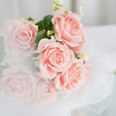 2 Bushes Light Blush Silk Rose Bouquets – Real Touch Long Stem Artificial Flowers 18"