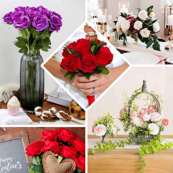 2 Bushes Dusty Rose Silk Rose Bouquets – Real Touch Long Stem Artificial Flowers 18"