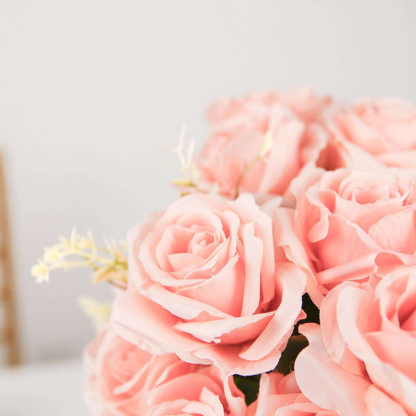 2 Bushes Light Blush Silk Rose Bouquets – Real Touch Long Stem Artificial Flowers 18"