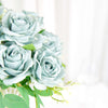 2 Bushes Dusty Blue Silk Rose Bouquets – Real Touch Long Stem Artificial Flowers 18"