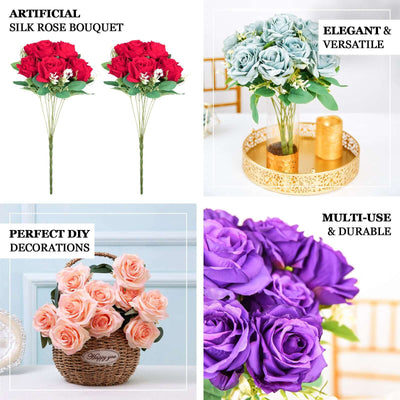 2 Bushes Cream Silk Rose Bouquets – Real Touch Long Stem Artificial Flowers 18"
