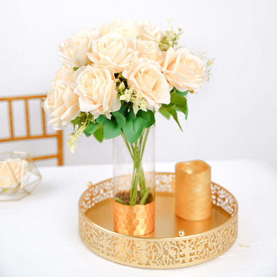 2 Bushes Cream Silk Rose Bouquets – Real Touch Long Stem Artificial Flowers 18"