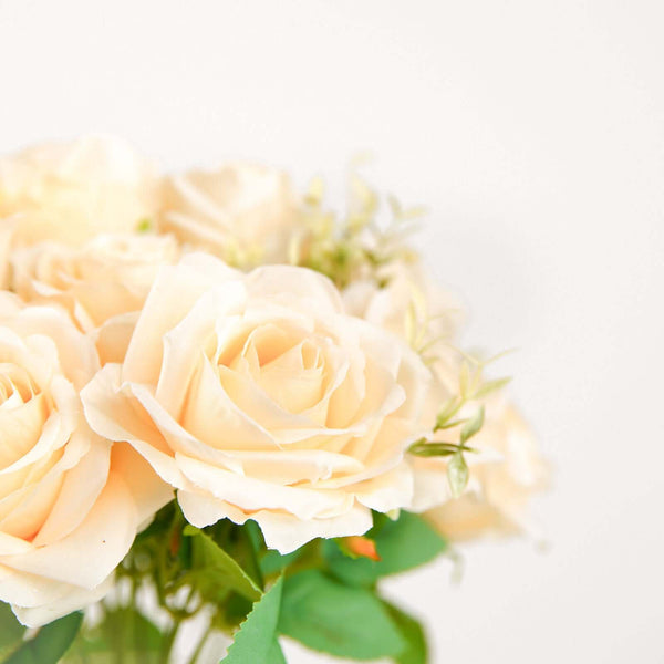 2 Bushes Cream Silk Rose Bouquets – Real Touch Long Stem Artificial Flowers 18"