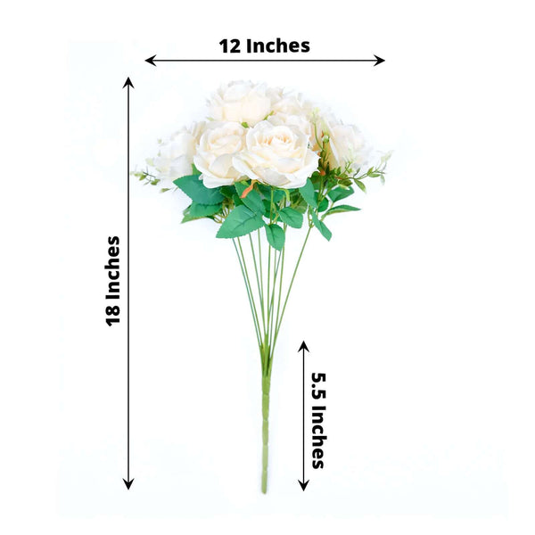 2 Bushes Cream Silk Rose Bouquets – Real Touch Long Stem Artificial Flowers 18"
