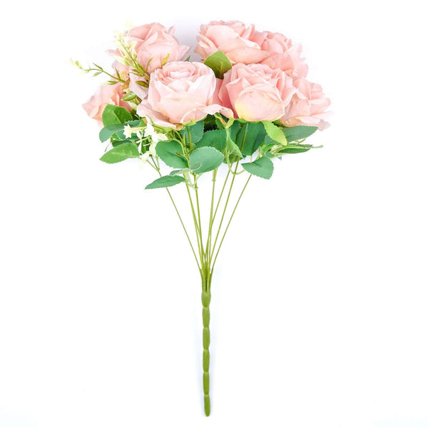 2 Bushes Light Blush Silk Rose Bouquets – Real Touch Long Stem Artificial Flowers 18"