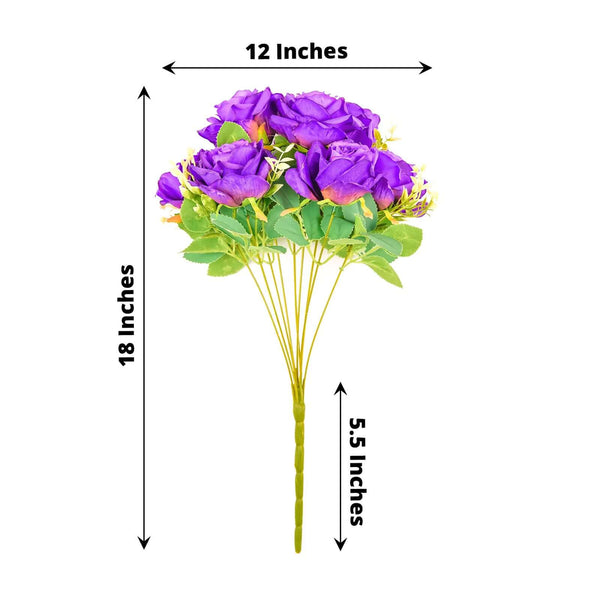 2 Bushes Purple Silk Rose Bouquets – Real Touch Long Stem Artificial Flowers 18"