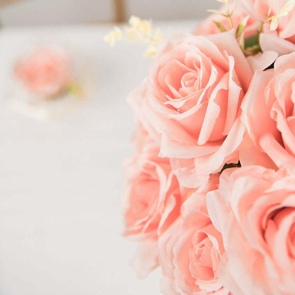 2 Bushes Light Blush Silk Rose Bouquets – Real Touch Long Stem Artificial Flowers 18"