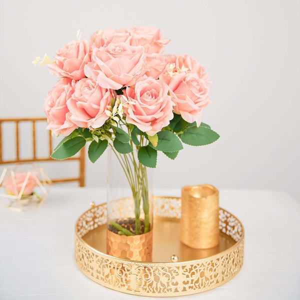 2 Bushes Light Blush Silk Rose Bouquets – Real Touch Long Stem Artificial Flowers 18"