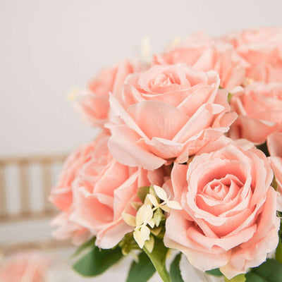 2 Bushes Light Blush Silk Rose Bouquets – Real Touch Long Stem Artificial Flowers 18"