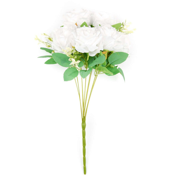 2 Bushes White Silk Rose Bouquets – Real Touch Long Stem Artificial Flowers 18"