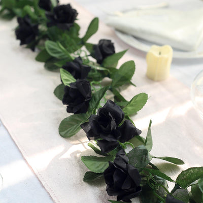 6 FT Black UV Protected Silk Rose Garland - Artificial Wedding Garland - 32 Flowers