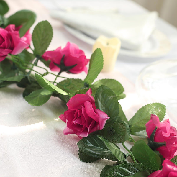 Silk Rose Garland Artificial Flowers - Fuchsia - 6 ft