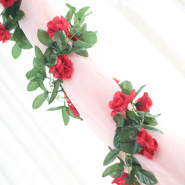 Silk Rose Garland Artificial Flowers - Red - 6 ft