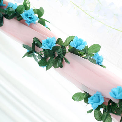 Silk Rose Garland Artificial Flowers - Turquoise - 6 ft