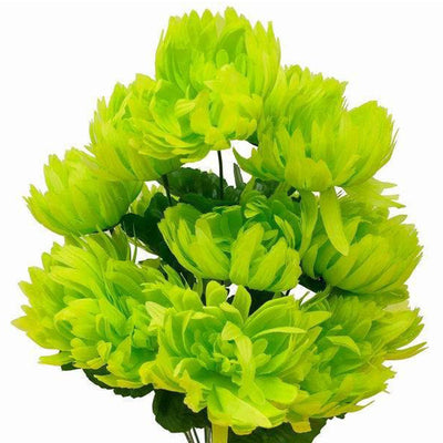 Football Mum Bush Artificial Silk Flowers - Lime Green