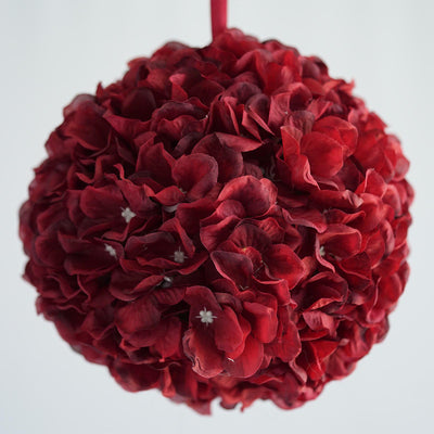 Hydrangea Kissing Ball Artificial Silk Flowers - Wine - 4 pack