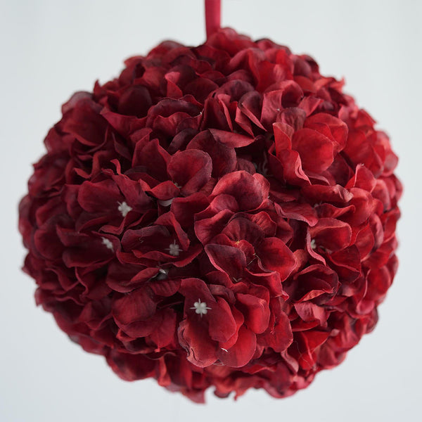 Hydrangea Kissing Ball Artificial Silk Flowers - Wine - 4 pack