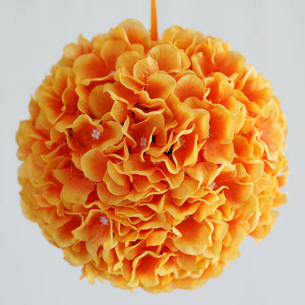 Hydrangea Kissing Ball Artificial Silk Flowers - Orange - 4 pack