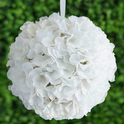 Hydrangea Kissing Ball Artificial Silk Flowers - White - 4 pack