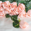 24 pcs Blush | Rose Gold Artificial Long Stem Silk Rose Flowers With Green Leaves