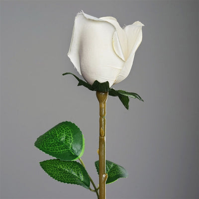 Long Stem Rose Bud Artificial Silk Flowers - Cream