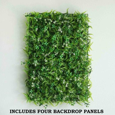 4 Pack Artificial Palm Leaves, Honeysuckles Shrubs and Clovers UV Protected Green Wall Mat Panels