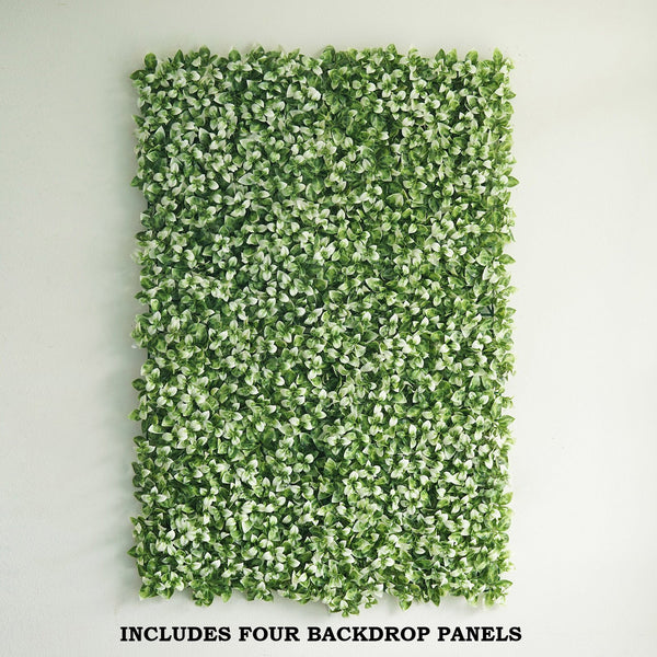 11 Sq ft. | 4 Panels Artificial White/Green Boxwood Hedge Faux Foliage Green Garden Wall Mat