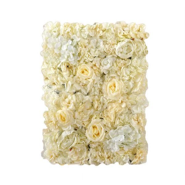 13 Sq ft. | SET of 4 | UV Protected Assorted Silk Flower Wall Panels | Flower Wall Backdrop - White | Champagne
