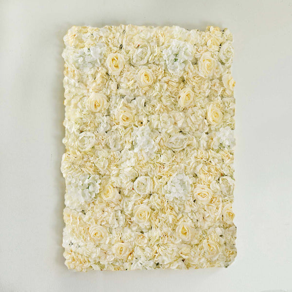 13 Sq ft. | SET of 4 | UV Protected Assorted Silk Flower Wall Panels | Flower Wall Backdrop - White | Champagne