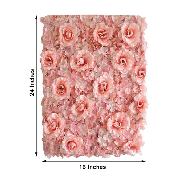 Pack of 4 - 11 Sq ft. UV Protected 3D Blush | Rose Gold Cream Silk Rose & Hydrangea Flower Wall Mat Panel