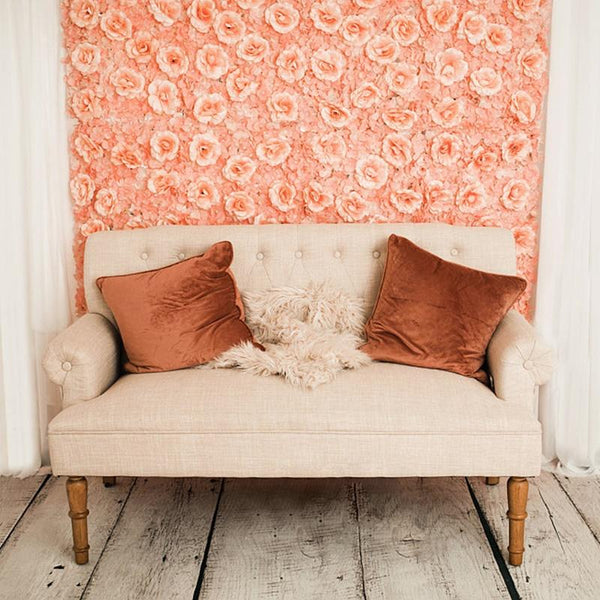 Pack of 4 - 11 Sq ft. UV Protected 3D Blush | Rose Gold Cream Silk Rose & Hydrangea Flower Wall Mat Panel