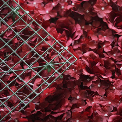 4 Pack 11 Sq ft. UV Protected 3D Wine Silk Rose & Hydrangea Flower Wall Mat Panel