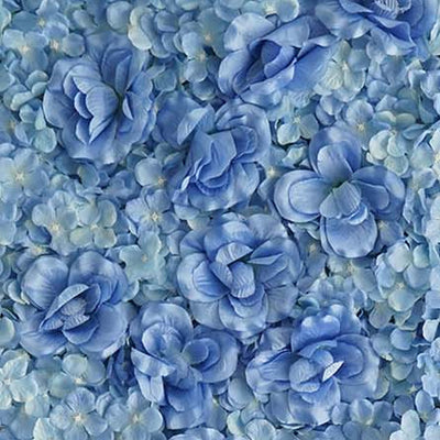 4 Pack 11 Sq ft. UV Protected 3D Blue Silk Rose & Hydrangea Flower Wall Mat Panel#whtbkgd