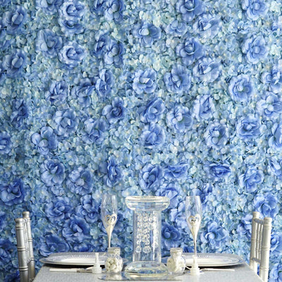 4 Pack 11 Sq ft. UV Protected 3D Blue Silk Rose & Hydrangea Flower Wall Mat Panel