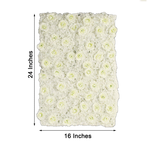 Pack of 4 - 11 Sq ft. UV Protected 3D Cream Silk Rose & Hydrangea Flower Wall Mat Panel