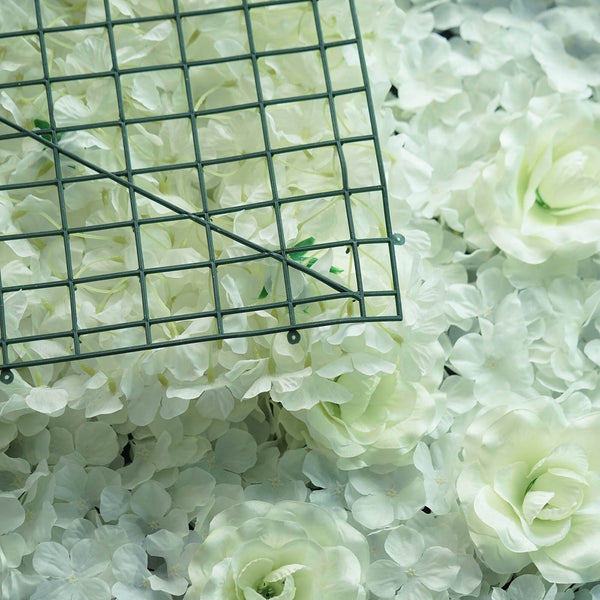 4 Pack 11 Sq ft. UV Protected 3D Cream Silk Rose & Hydrangea Flower Wall Mat Panel