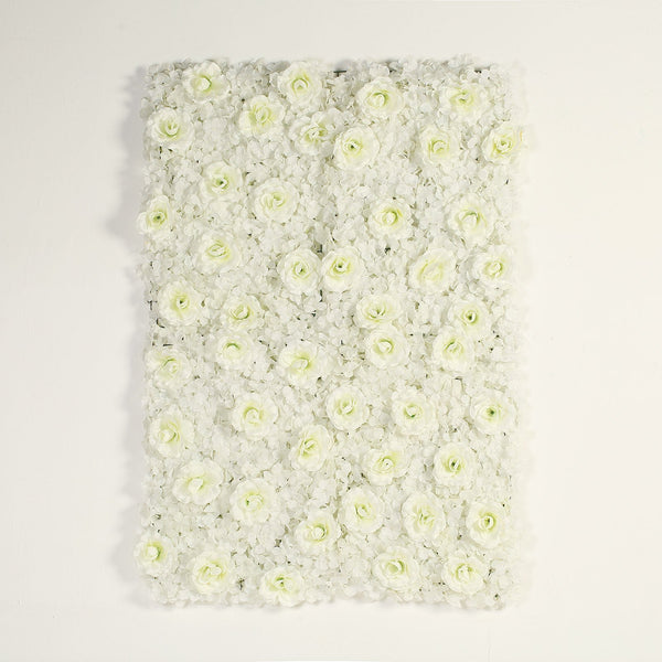 4 Pack 11 Sq ft. UV Protected 3D Cream Silk Rose & Hydrangea Flower Wall Mat Panel