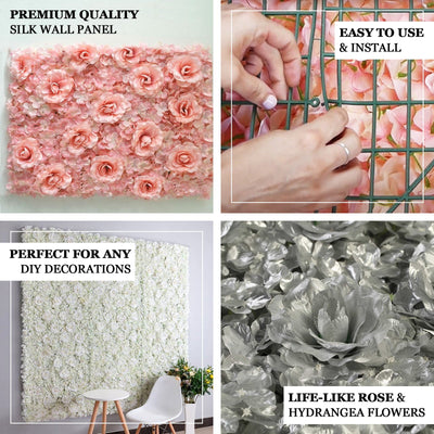 4 Pack 11 Sq ft. UV Protected 3D White Silk Rose & Hydrangea Flower Wall Mat Panel