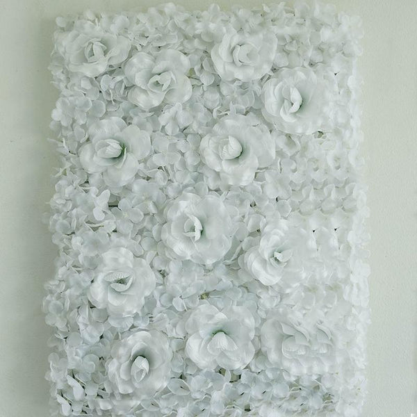 4 Pack 11 Sq ft. UV Protected 3D White Silk Rose & Hydrangea Flower Wall Mat Panel#whtbkgd