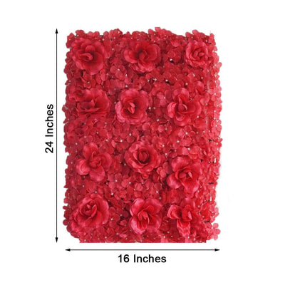 Pack of 4 - 11 Sq ft. UV Protected 3D Red Silk Rose & Hydrangea Flower Wall Mat Panel