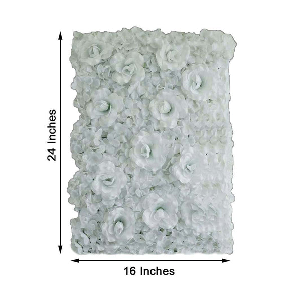 Pack of 4 - 11 Sq ft. UV Protected 3D White Silk Rose & Hydrangea Flower Wall Mat Panel