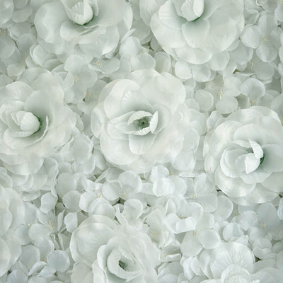 4 Pack 11 Sq ft. UV Protected 3D White Silk Rose & Hydrangea Flower Wall Mat Panel#whtbkgd