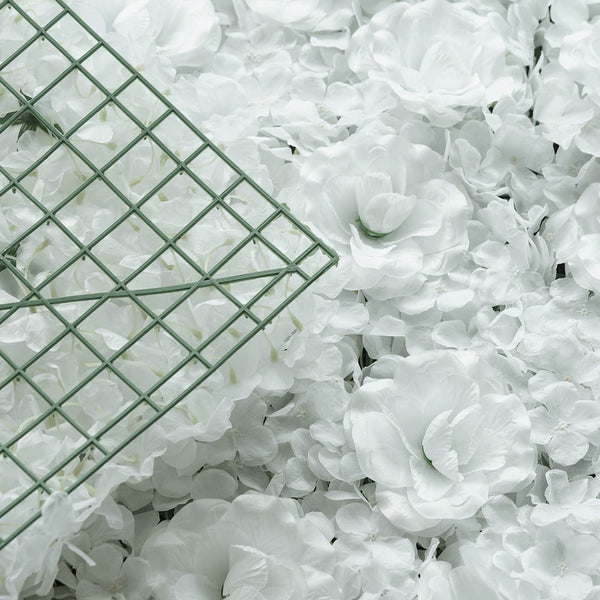 4 Pack 11 Sq ft. UV Protected 3D White Silk Rose & Hydrangea Flower Wall Mat Panel