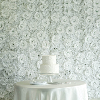 4 Pack 11 Sq ft. UV Protected 3D White Silk Rose & Hydrangea Flower Wall Mat Panel