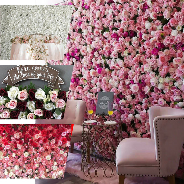 3 Sq Ft - Silk Rose Flower Wall Panels, Wedding Backdrop Wall Decor - Rose Gold | Blush