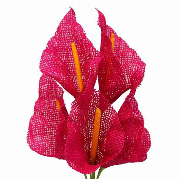 25 Fushia Large Burlap Calla Lilies Artificial Flowers Wedding Bouquets DIY Crafts Decoration