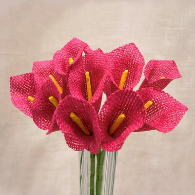 36 Fushia Burlap Calla Lilies Artificial Flowers Wedding Bouquets DIY Crafts Decoration